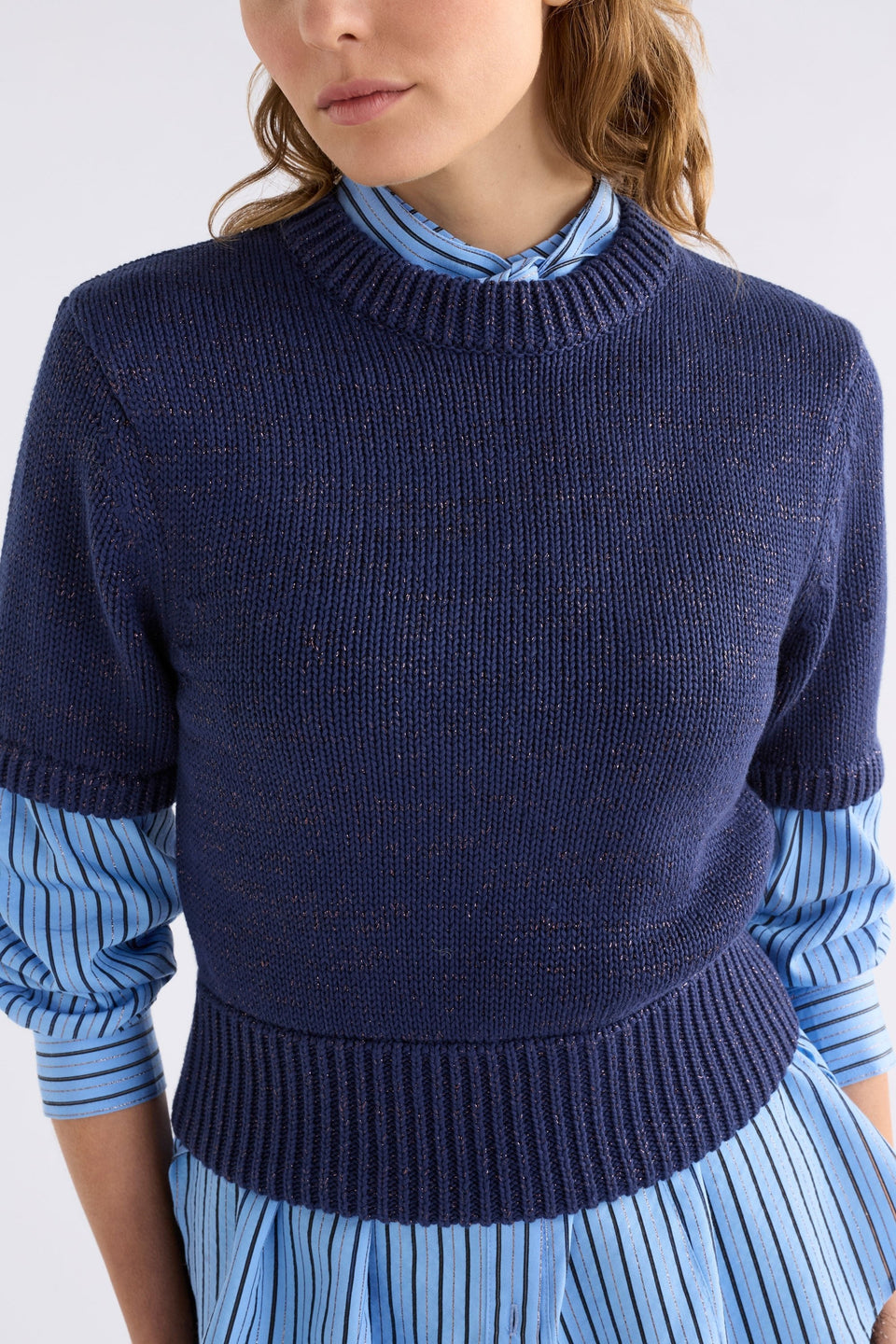 Luft Lurex Knit Top Navy Copper Knitwear - ELK | NAVY COPPER