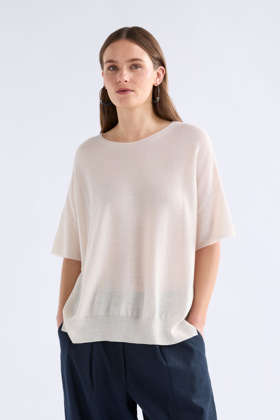 Kita Fine Merino Knit Short sleeve Top | CREAM