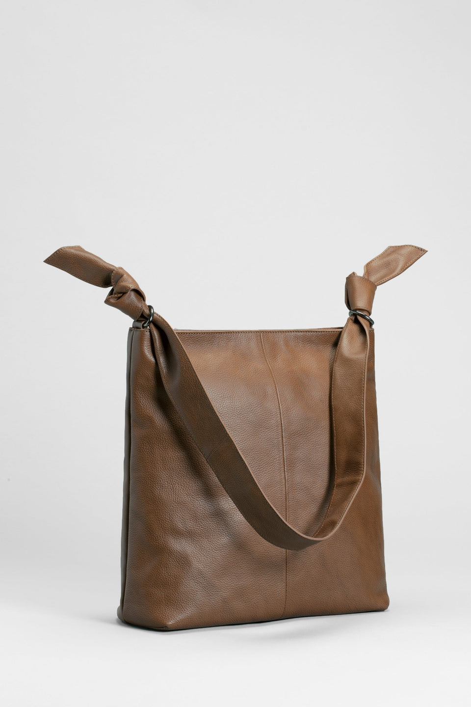 Meka Leather Knot Strap Tote Hand Bag Front | TAN