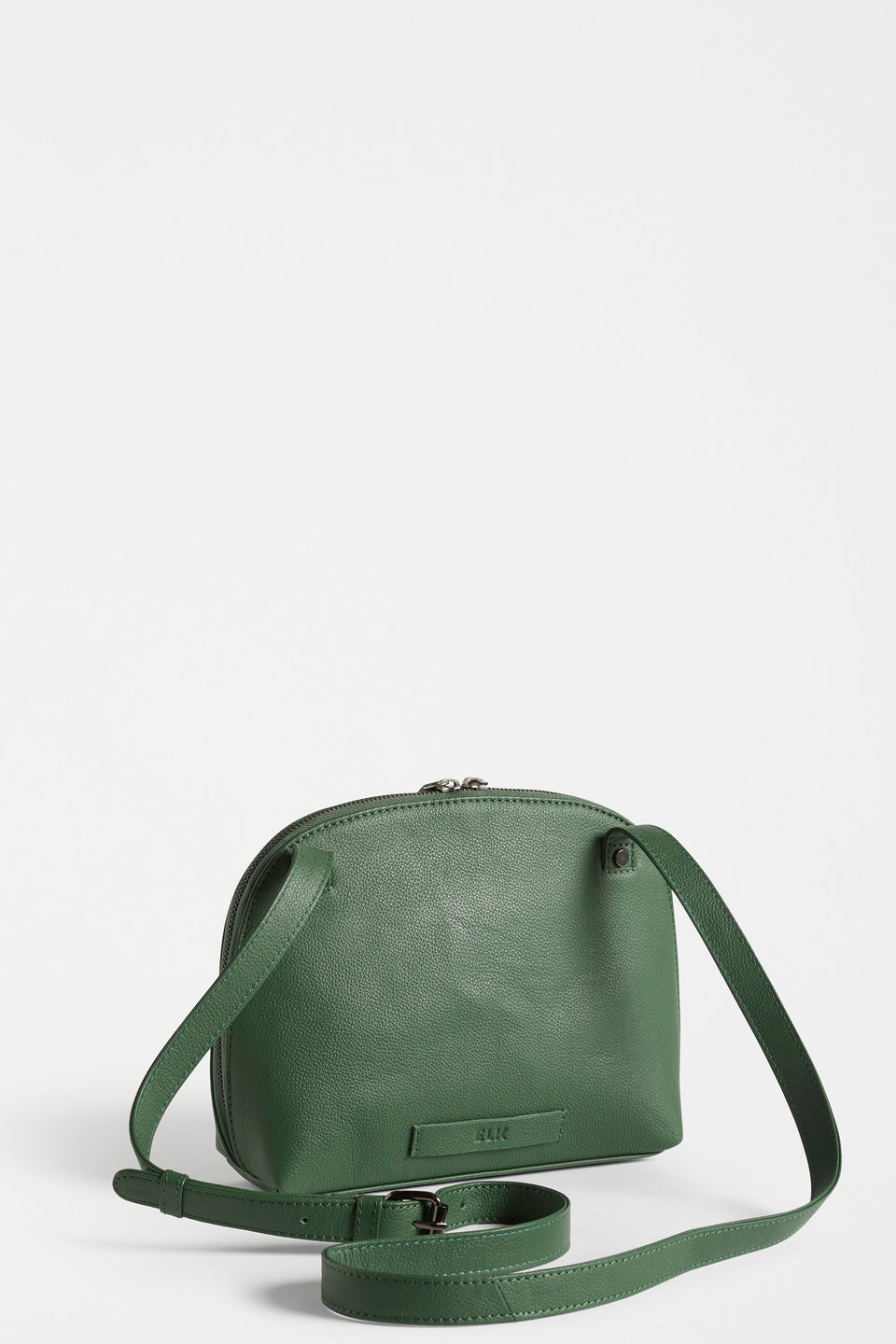 Orcas Half Moon Zip Up Small Leather Bag Back | Tan