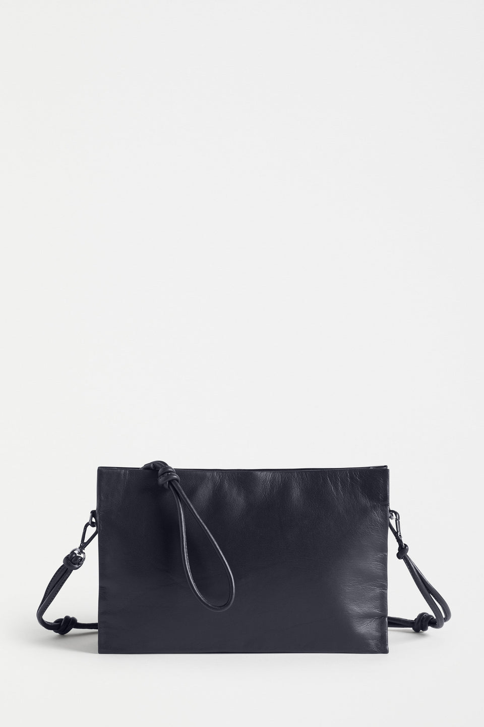 Malte Small Leather Cross Body Bag with Knot Detail Front | INK