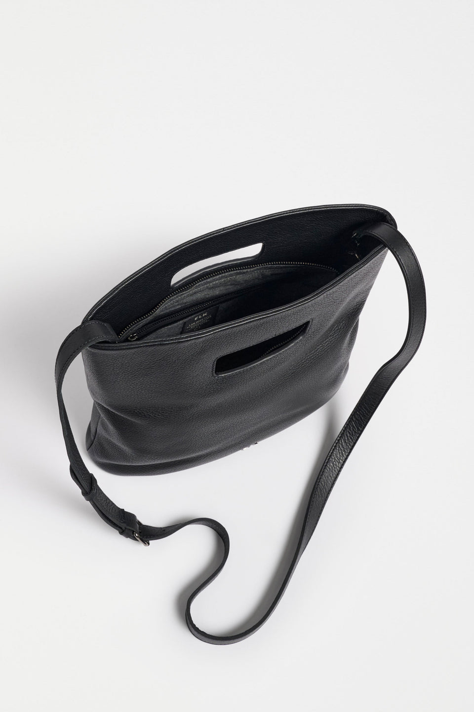 Vio Tote Flat Lay Inside View of bag and strap | BLACK