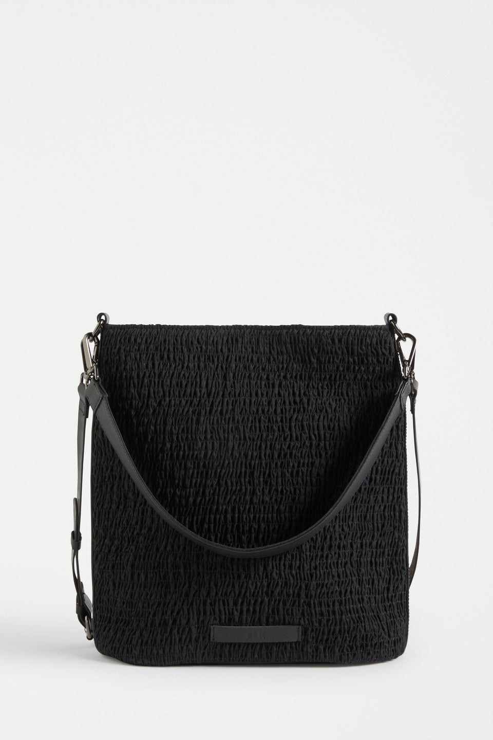 Sidra Ruched Cotton Leather Trim Tote Bag Front | BLACK