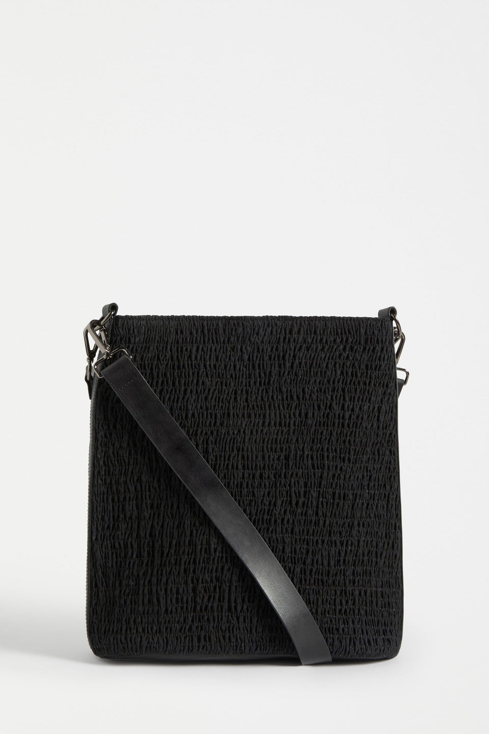 Sidra Ruched Cotton Leather Trim Tote Bag Back | BLACK