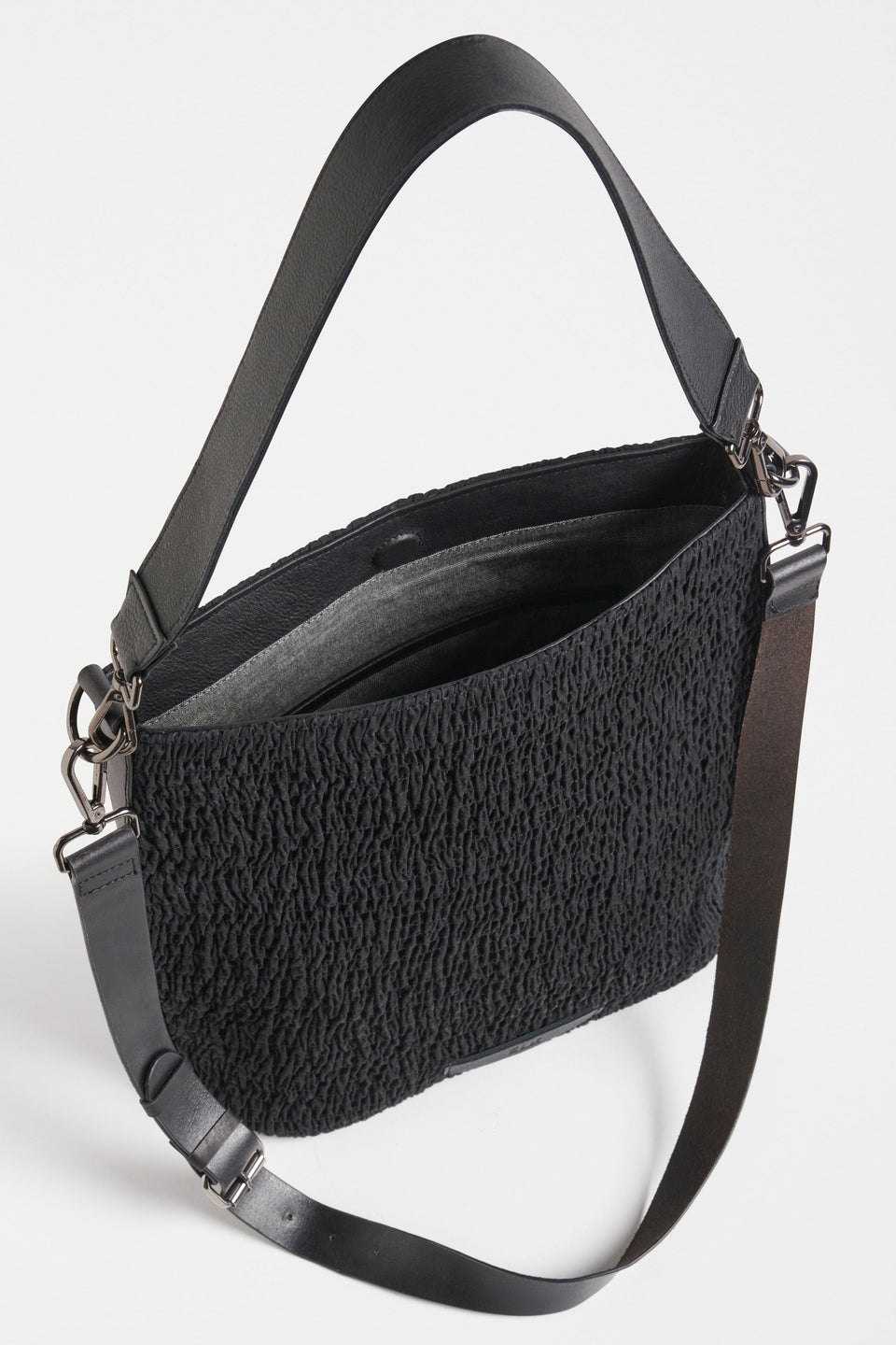 Sidra Ruched Cotton Leather Trim Tote Bag Internal | BLACK