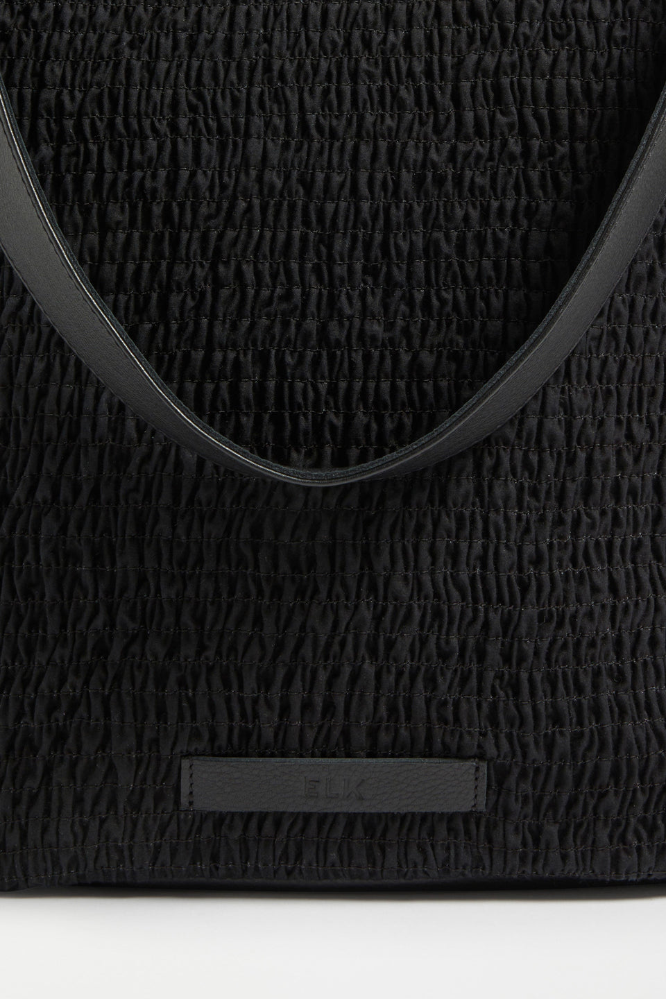 Sidra Ruched Cotton Leather Trim Tote Bag Front detail | BLACK