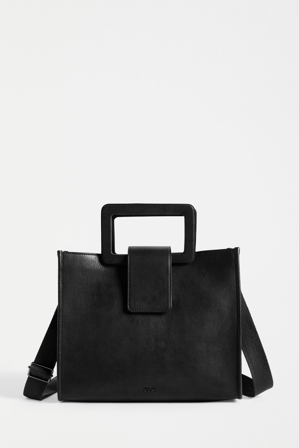 Faya Structured Leather Work Shopper Front | BLACK