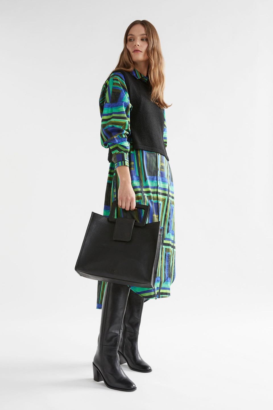 Faya Structured Leather Work Shopper Model | BLACK