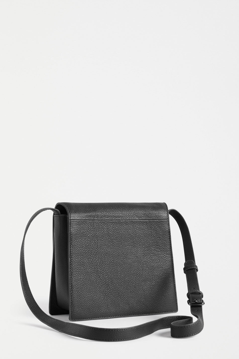 Sejer Structured Leather Crossbody Bag with Flap Closure Back | BLACK
