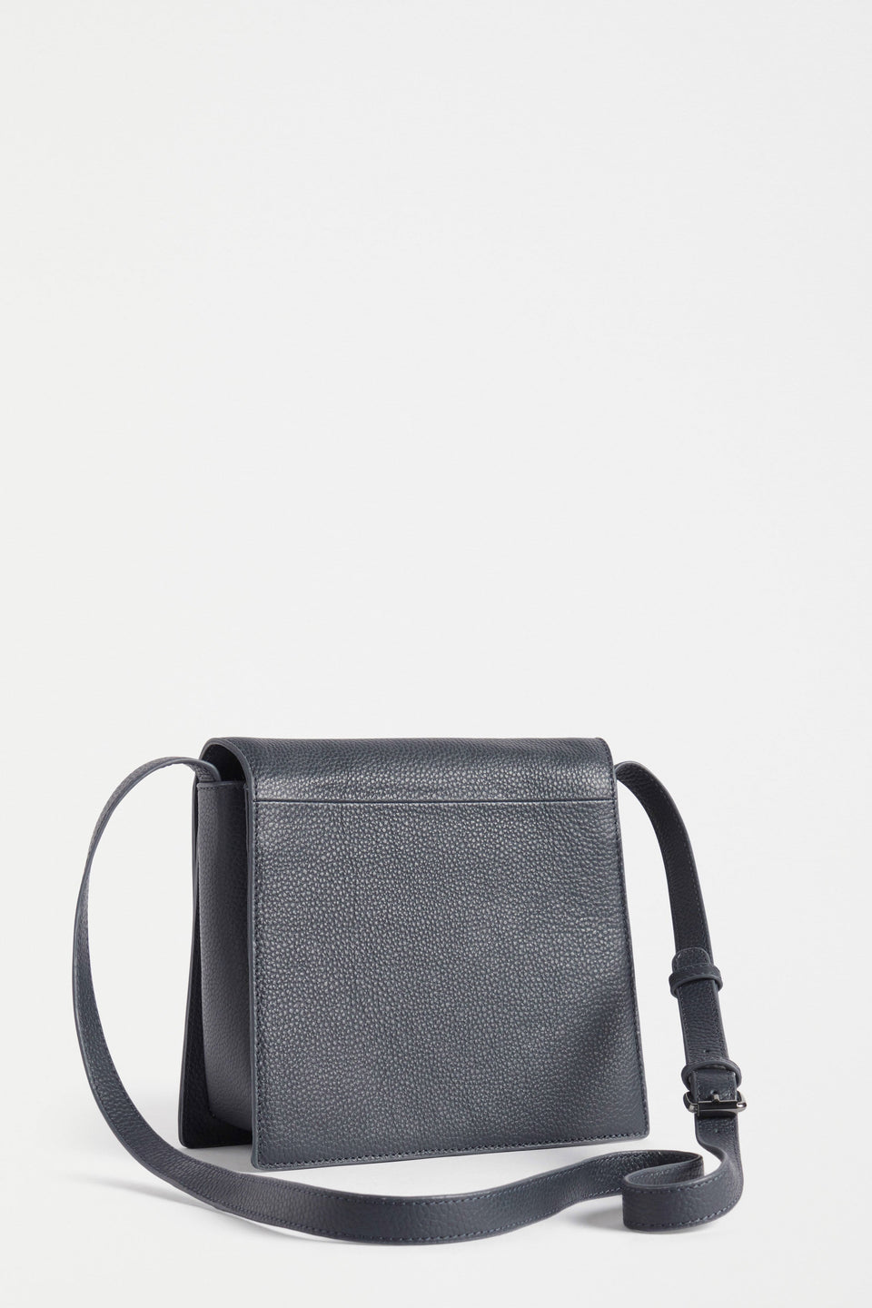 Sejer Structured Leather Crossbody Bag with Flap Closure back | NAVY