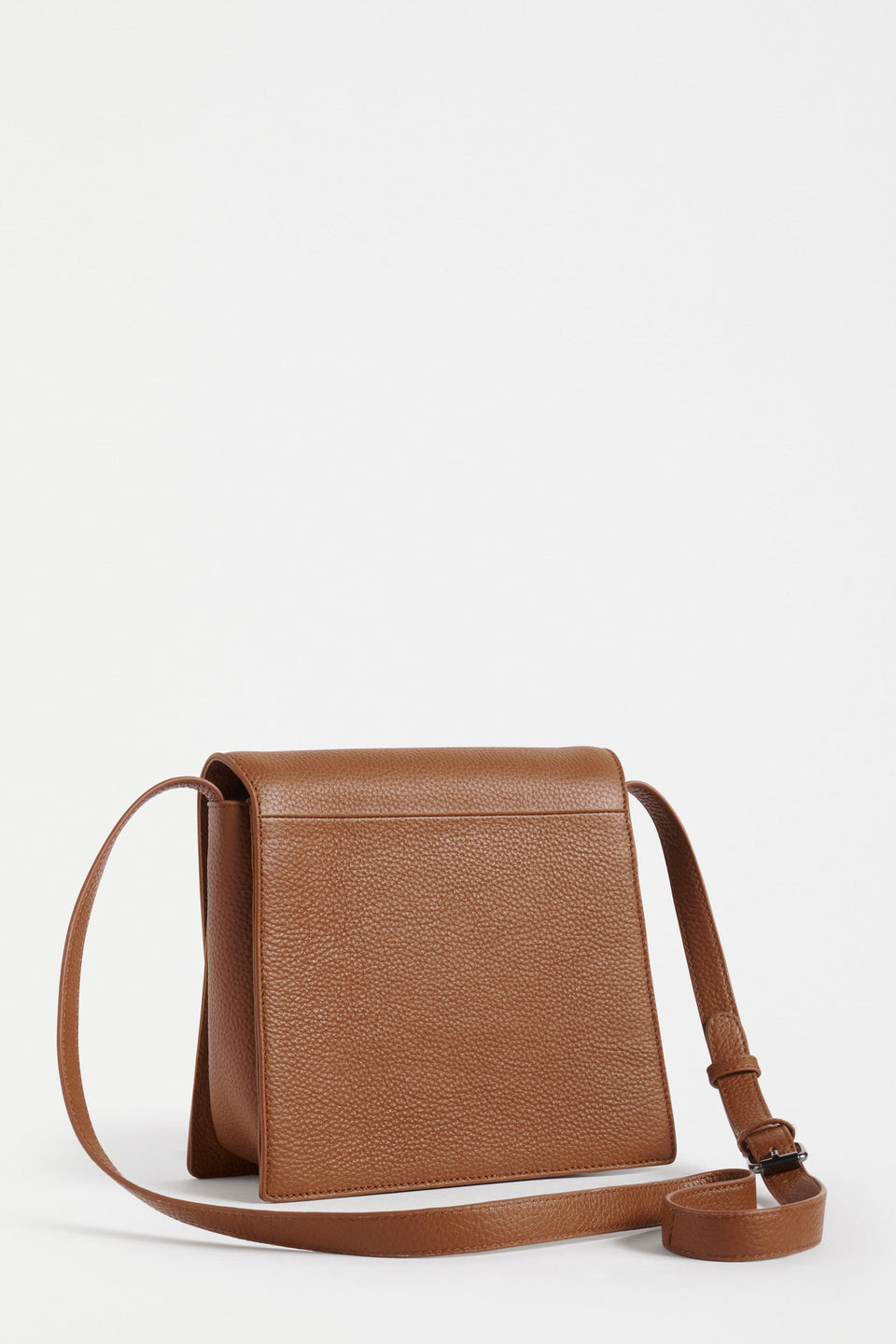 Sejer Structured Leather Crossbody Bag with Flap Closure Back | TAN