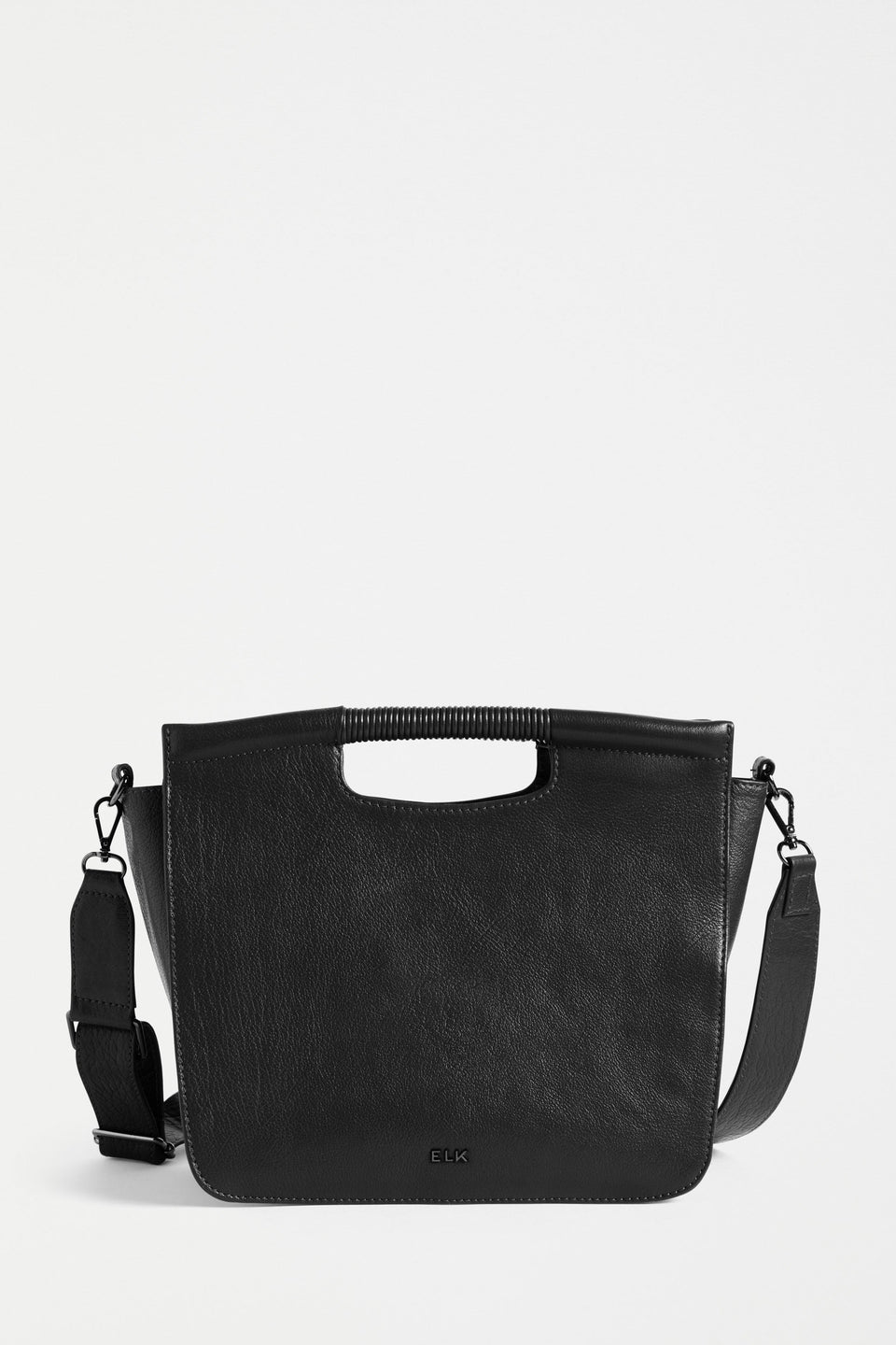 Halor Woven Strap Leather Handbag Front | BLACK