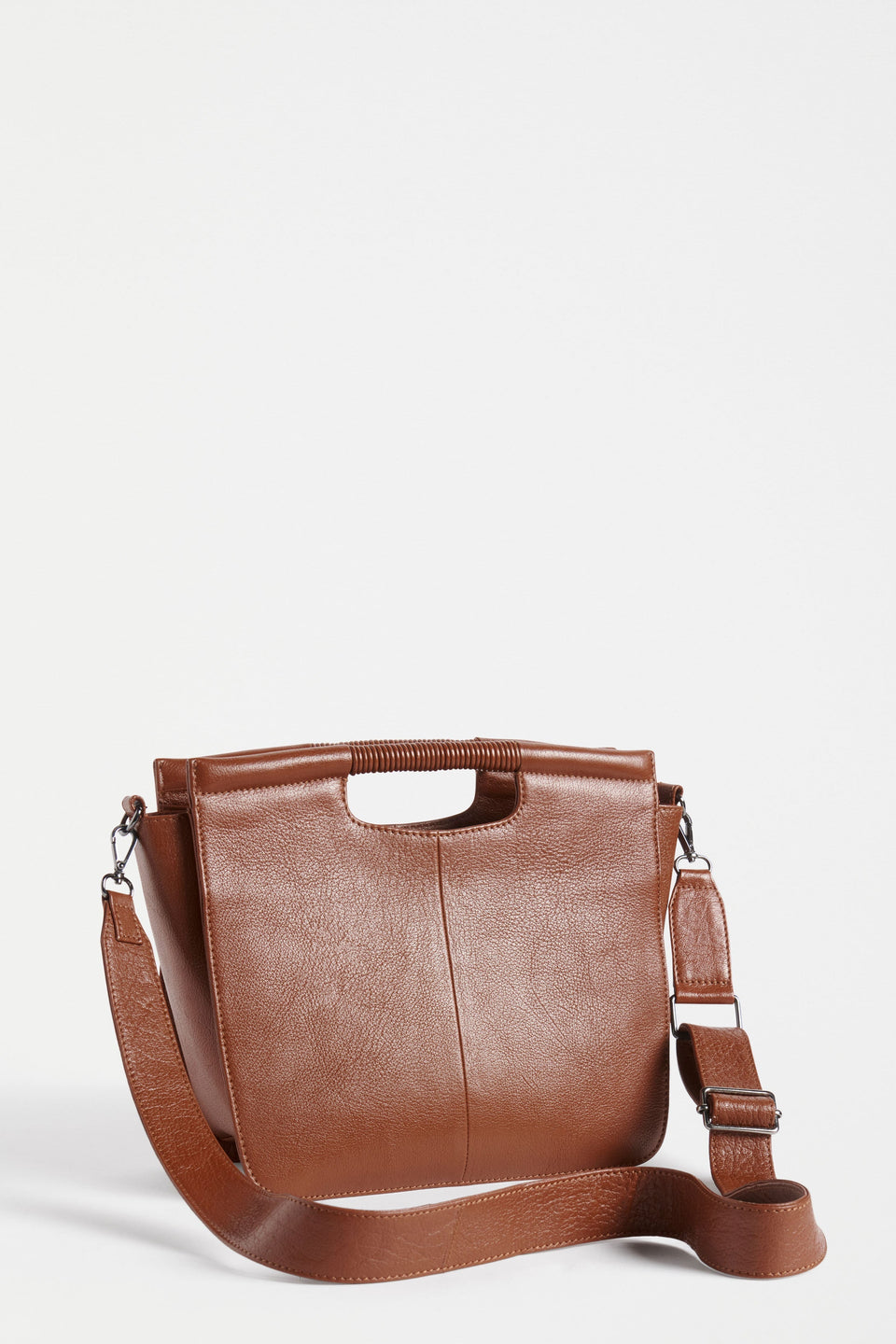 Halor Woven Strap Leather Handbag Back | TAN