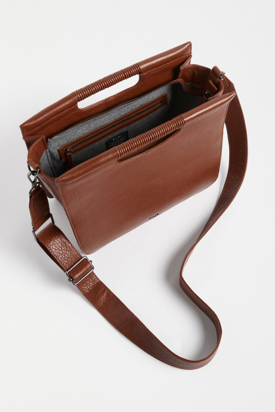 Halor Woven Strap Leather Handbag Internal | TAN