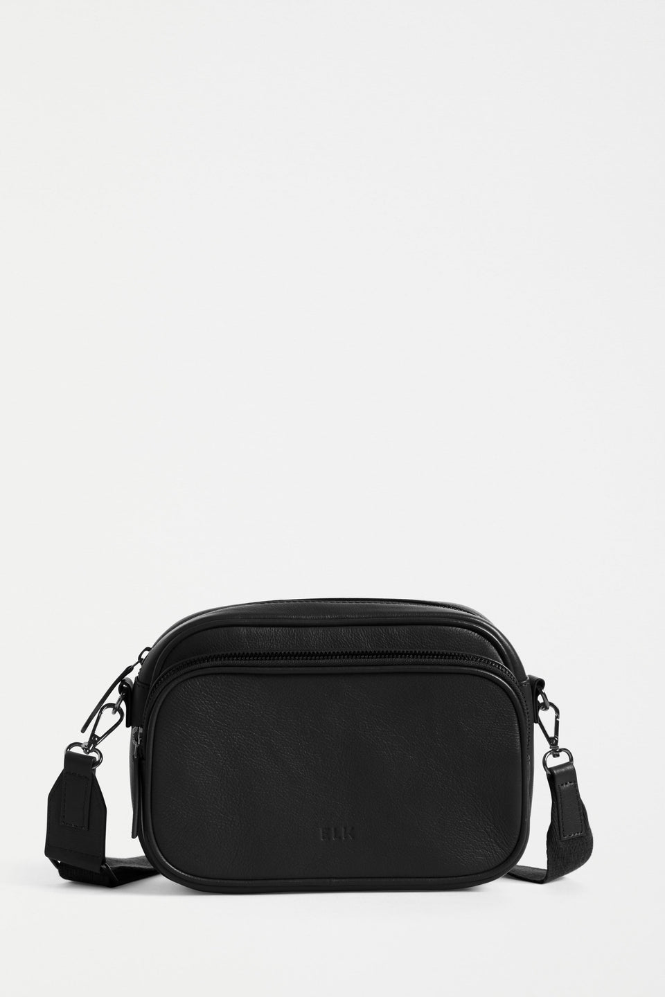 Kassel Double Compartment Leather Crossbody Bag Front | BLACK