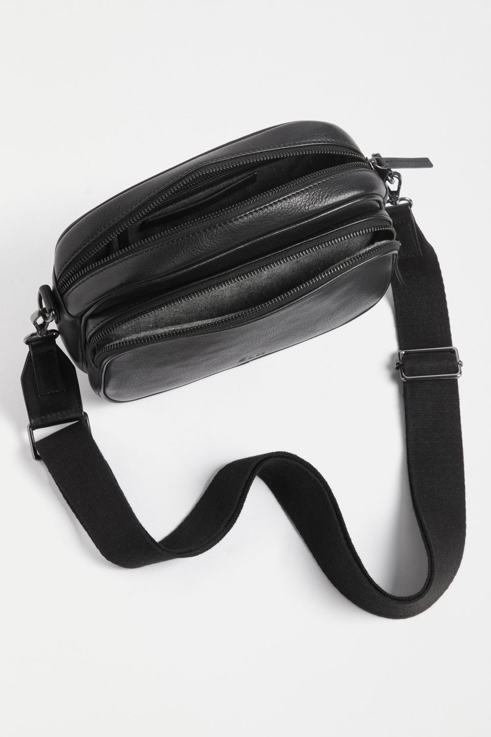 Kassel Double Compartment Leather Crossbody Bag Internal | BLACK