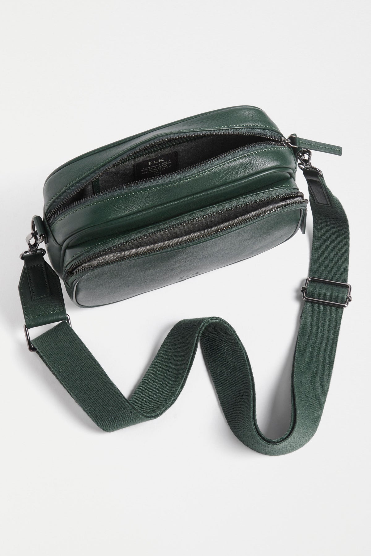 Kassel Double Compartment Leather Crossbody Bag Internal | MILAN GREEN