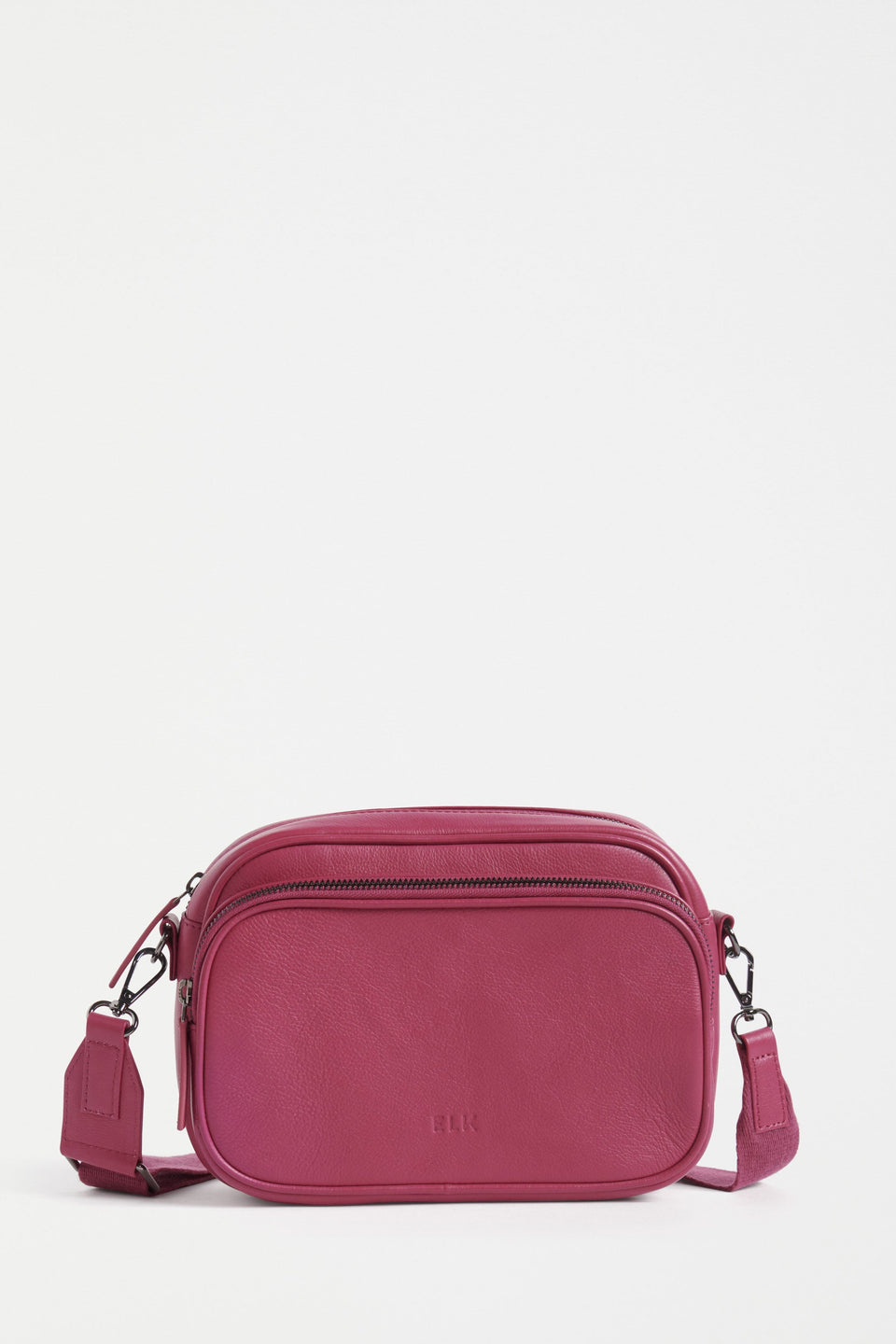 Kassel Double Compartment Leather Crossbody Bag Front | FUCHSIA
