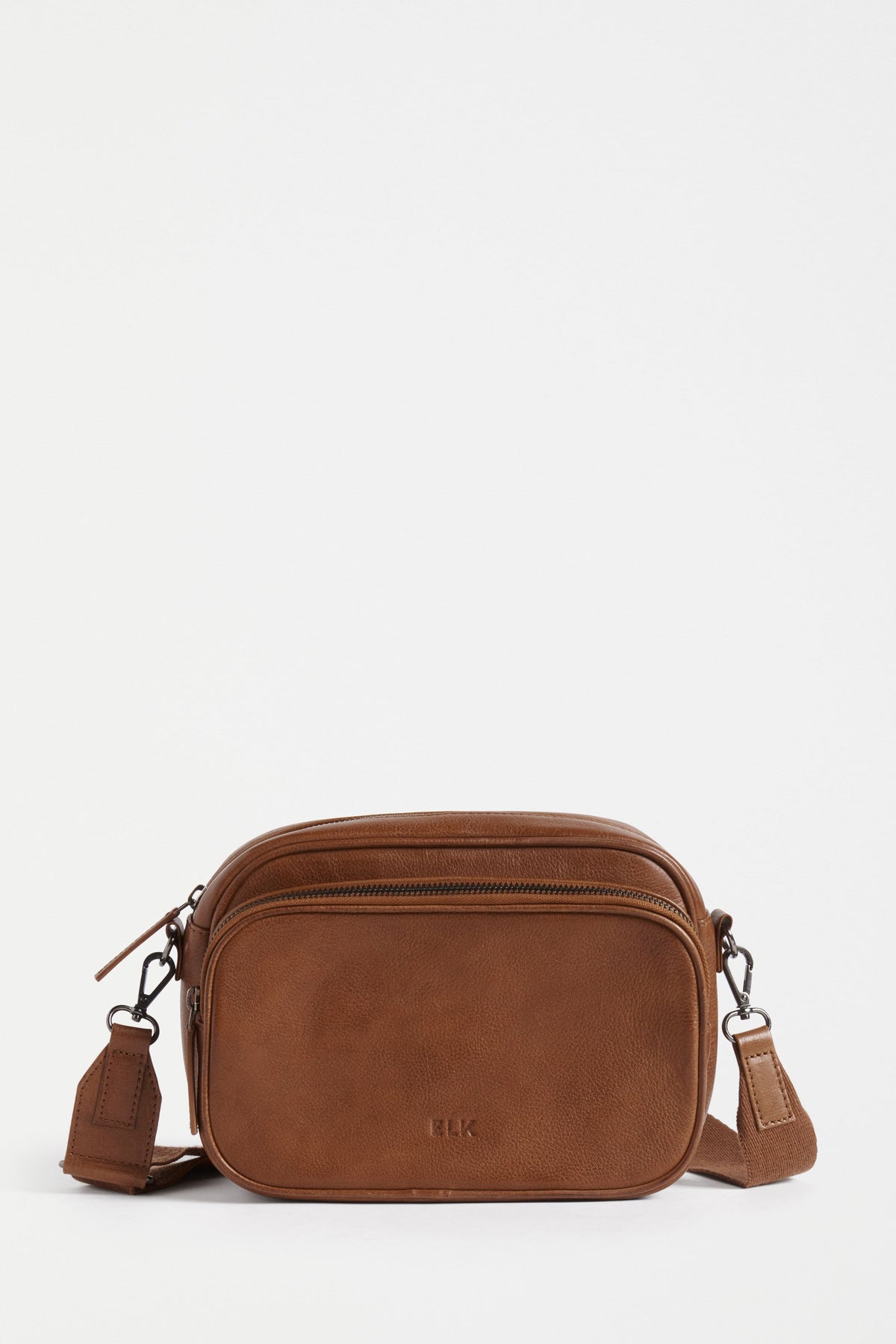 Kassel Double Compartment Leather Crossbody Bag Front | TAN