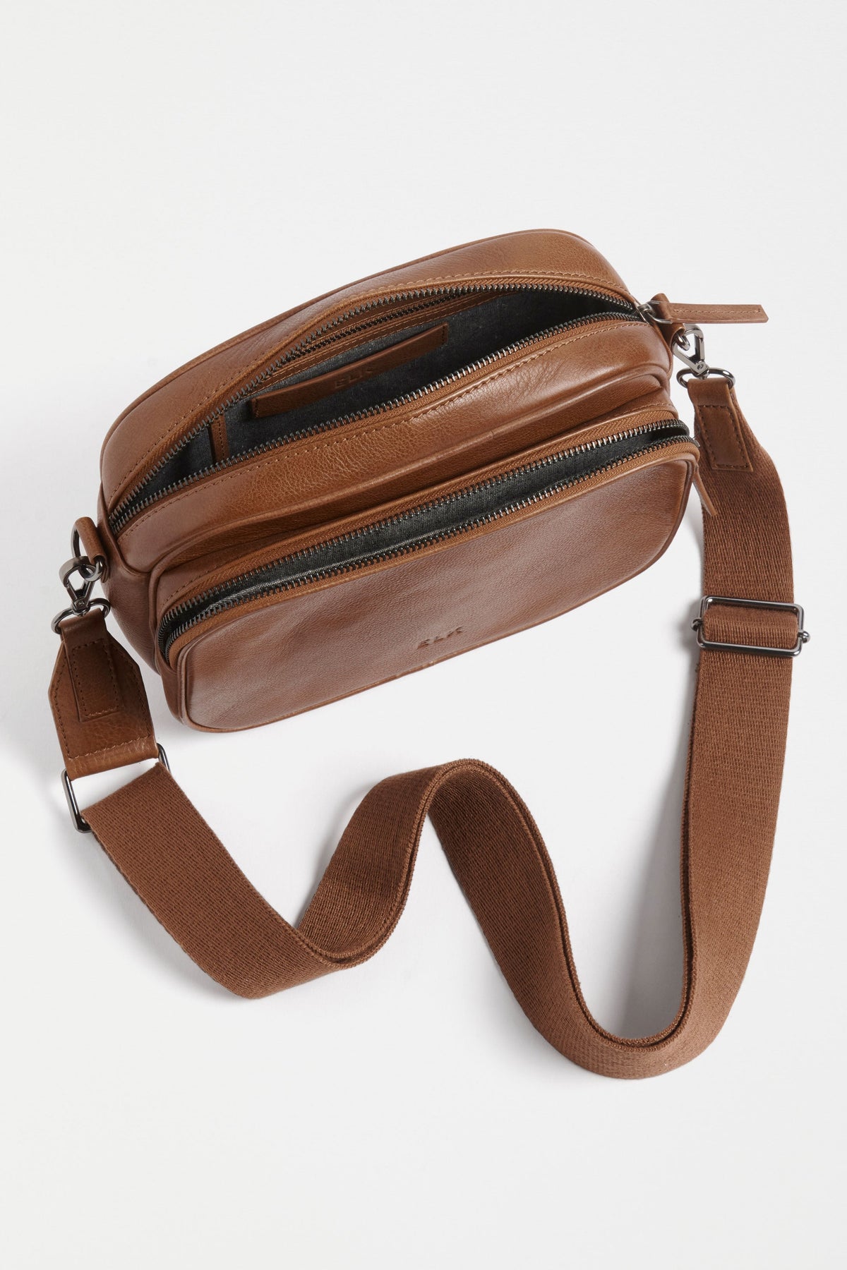 Kassel Double Compartment Leather Crossbody Bag Internal | TAN