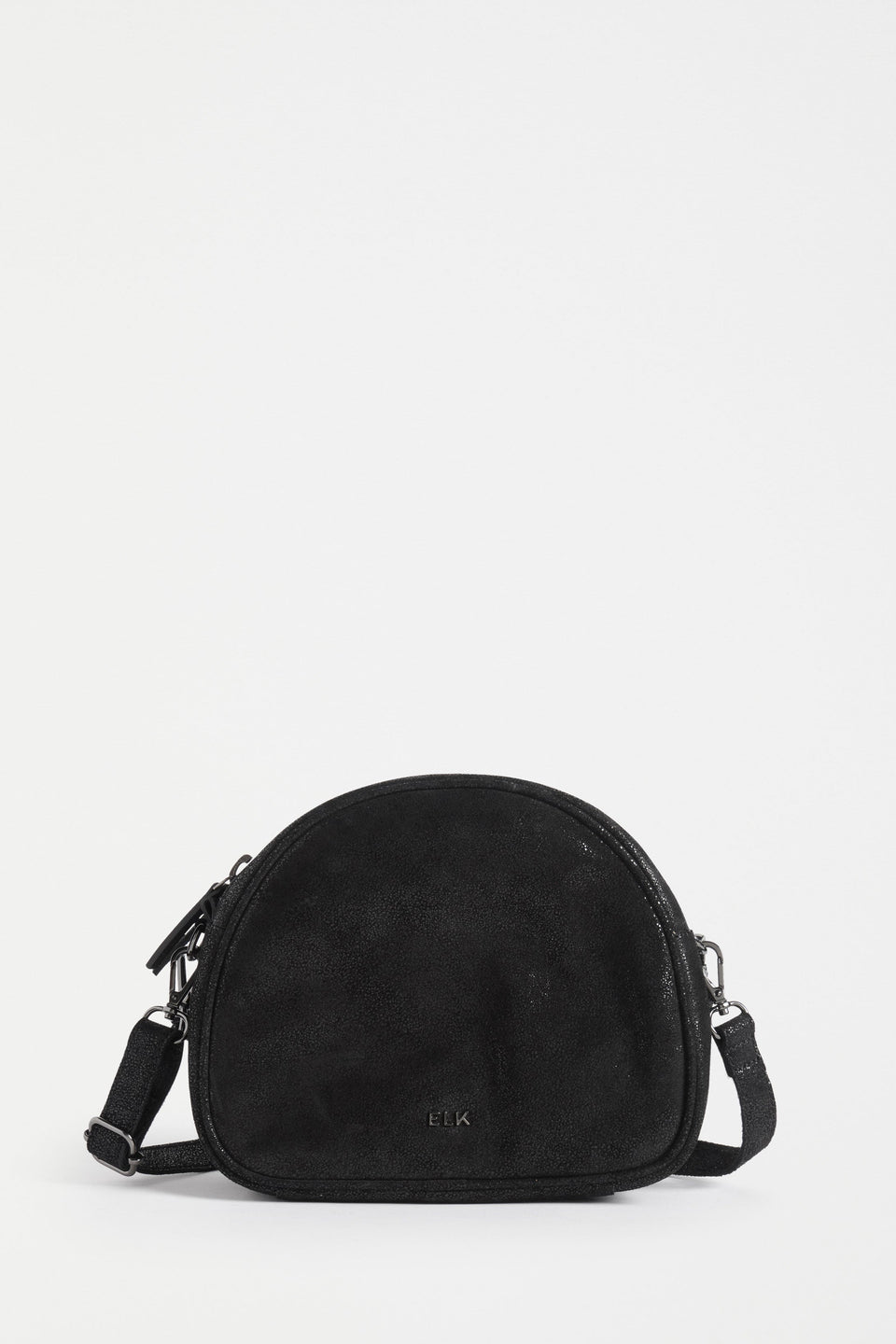 Kjeld Rounded Small Leather Crossbody Bag with Detachable handle and Strap Front | BLACK SHIMMER