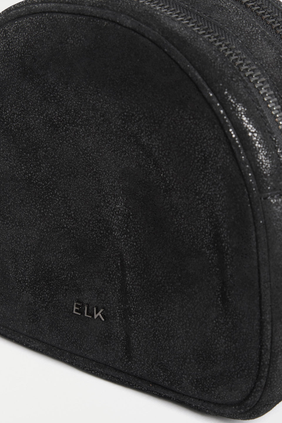 Kjeld Rounded Small Leather Crossbody Bag with Detachable handle and Strap Detail | BLACK SHIMMER