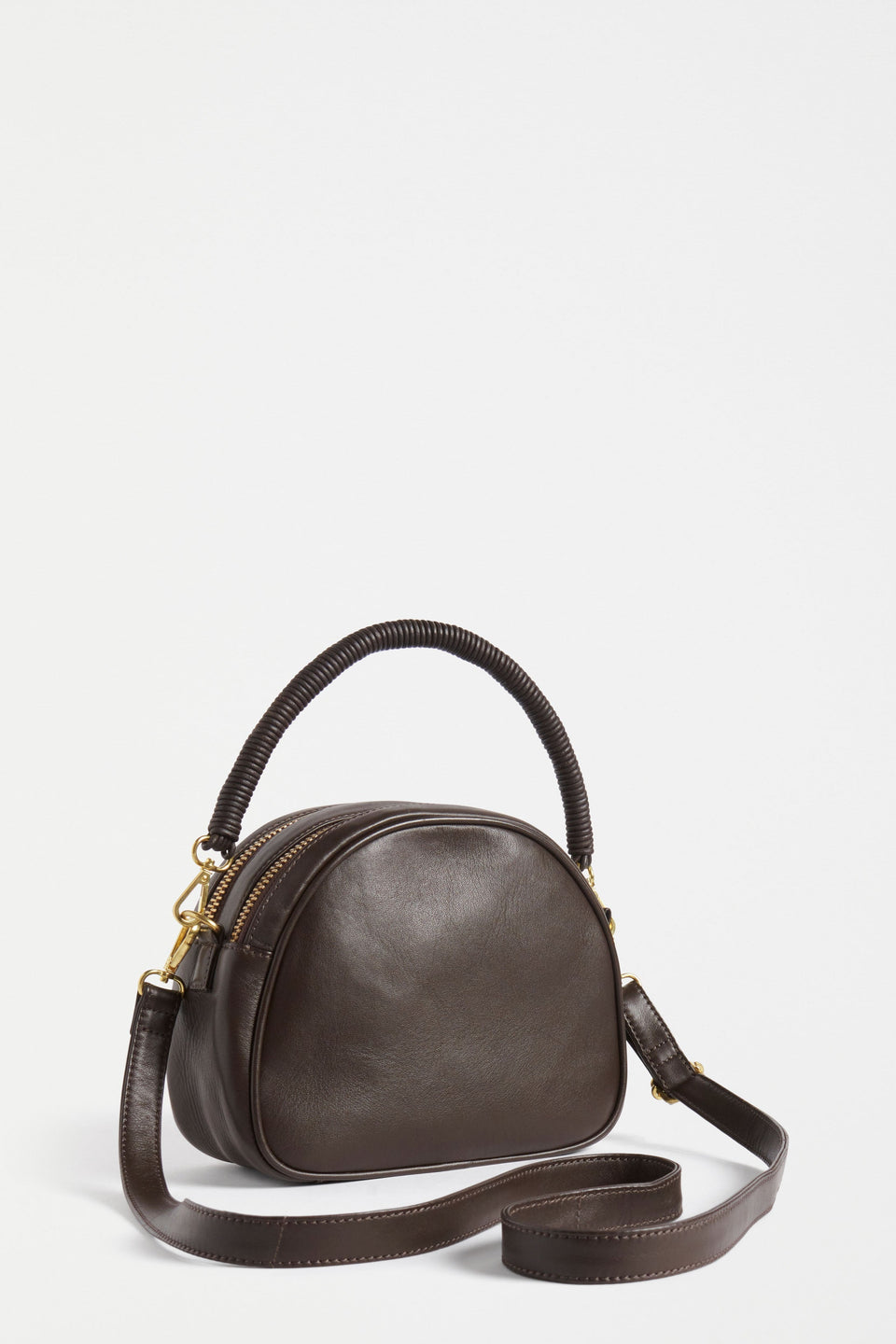 Kjeld Rounded Small Leather Crossbody Bag with Detachable handle and Strap back | ESPRESSO