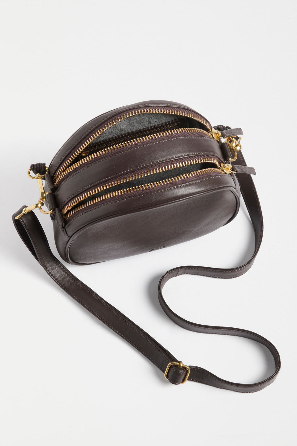 Kjeld Rounded Small Leather Crossbody Bag with Detachable handle and Strap Internal | ESPRESSO