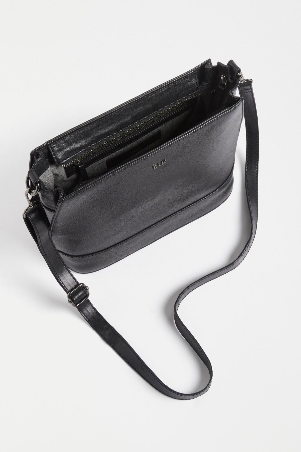 Fika Mid Sized Leather Zip up Handbag Internal | BLACK