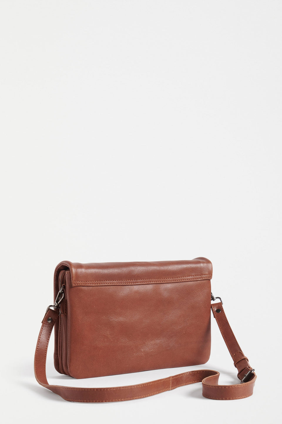 Tesni Three Compartment Classic Leather Hand Bag Back | TAN