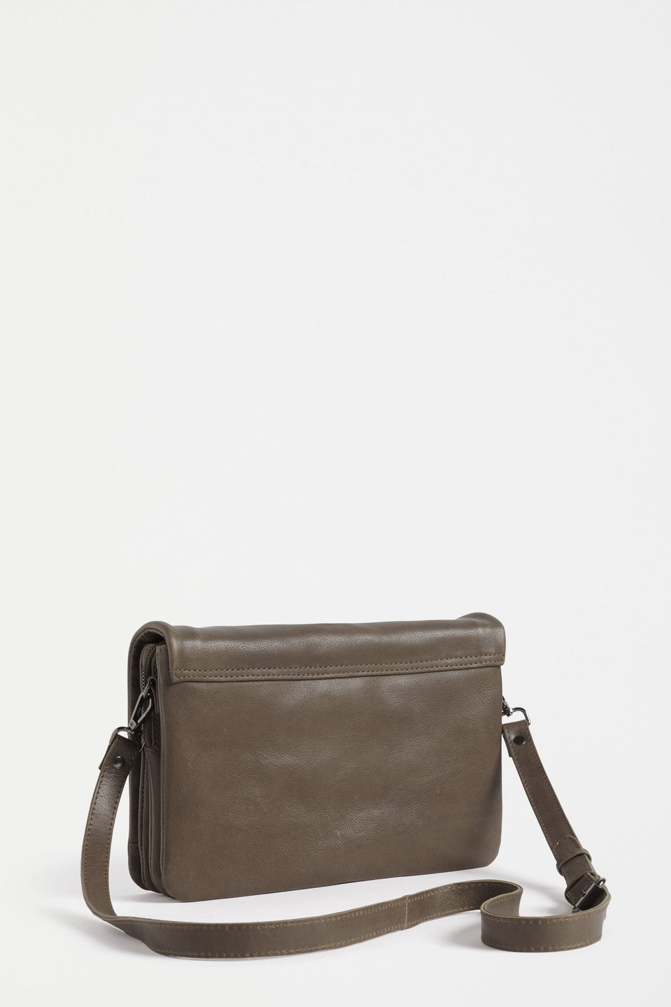 Tesni Three Compartment Classic Leather Hand Bag Back | OLIVE