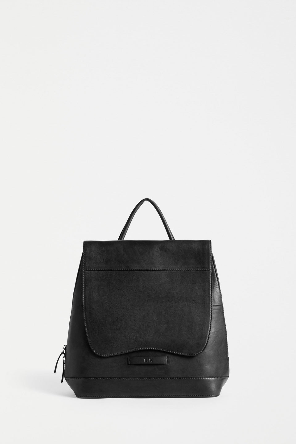 Forpa Zip-Up and Flap Leather Backpack Front | BLACK