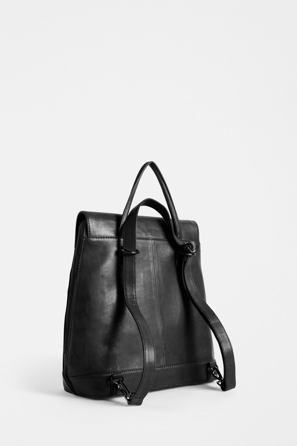 Forpa Zip-Up and Flap Leather Backpack Back | BLACK