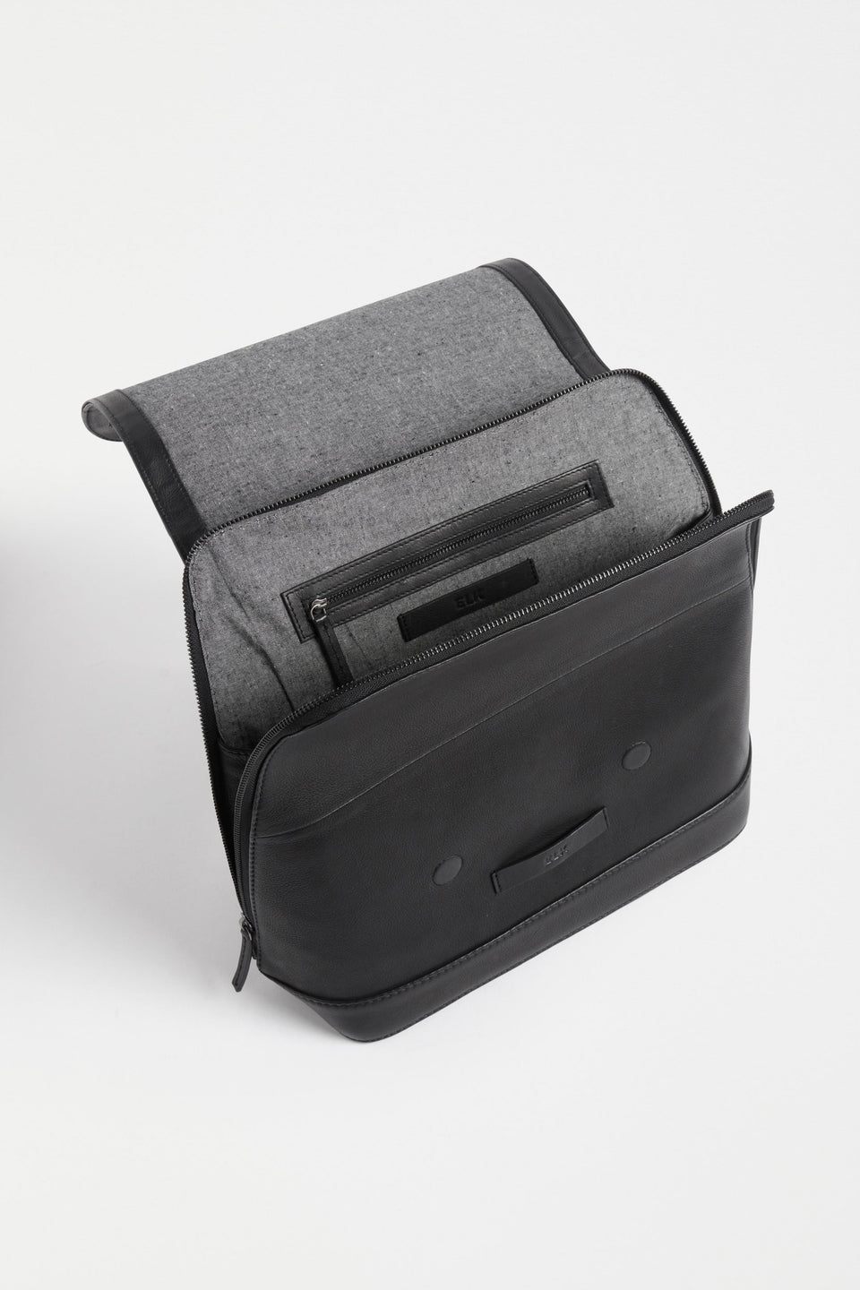 Forpa Zip-Up and Flap Leather Backpack Internal | BLACK