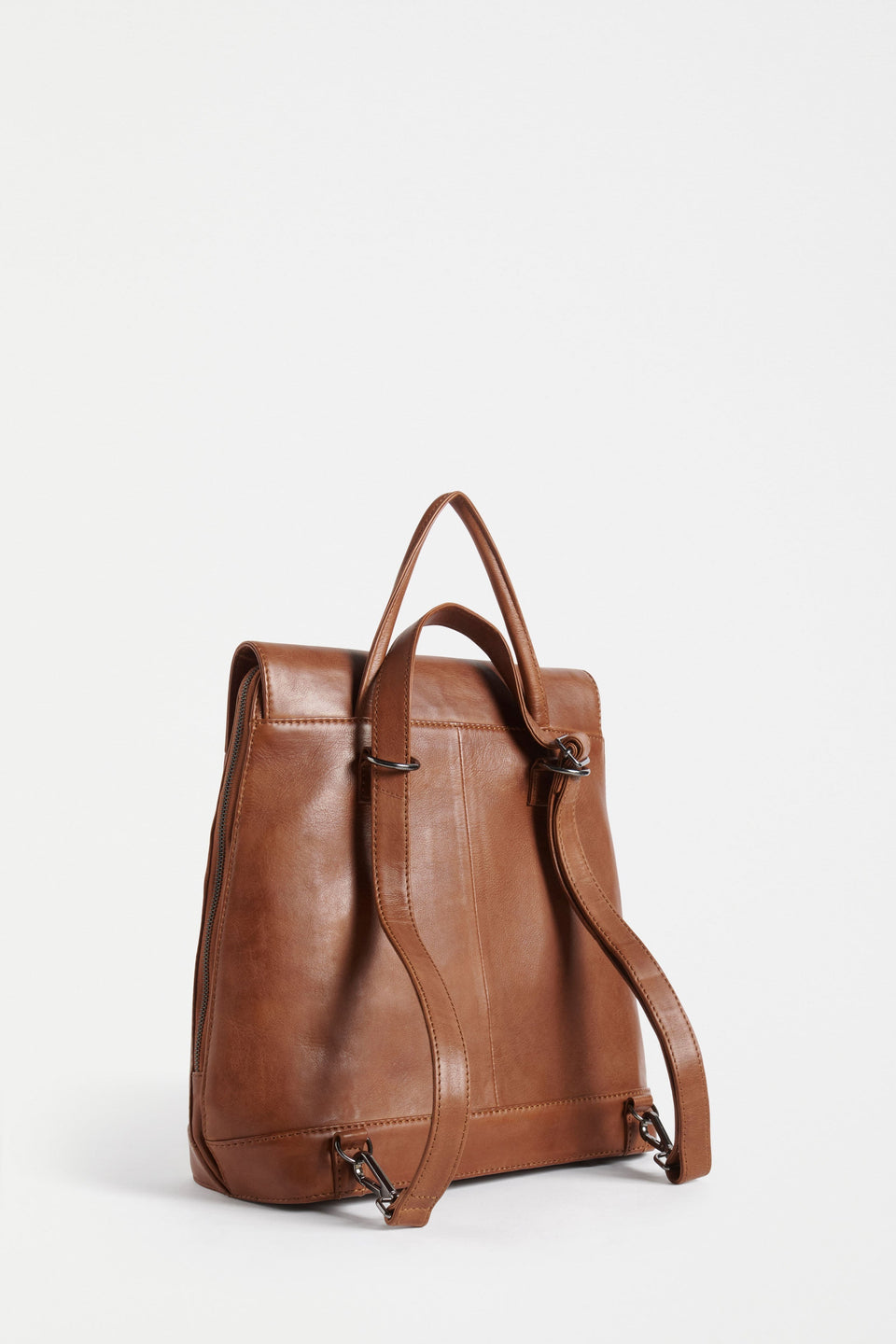 Forpa Zip-Up and Flap Leather Backpack Back | TAN