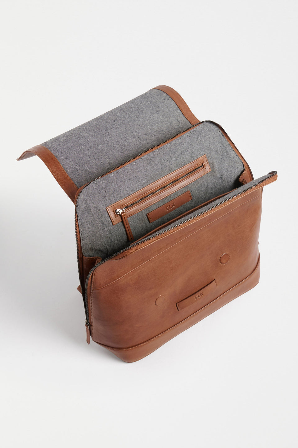 Forpa Zip-Up and Flap Leather Backpack Internal | TAN