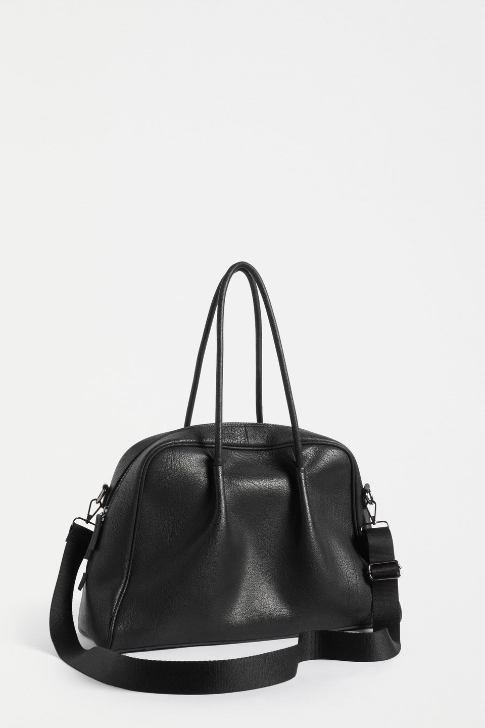 Esna Zip-Up Weekender Bowling Inspired Leather Bag Back | BLACK