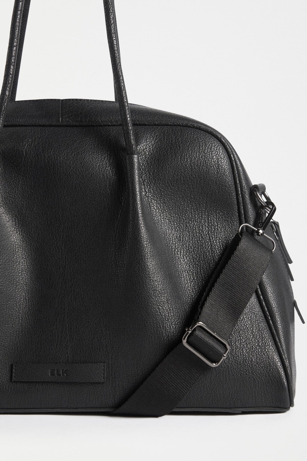 Esna Zip-Up Weekender Bowling Inspired Leather Bag Detail | BLACK