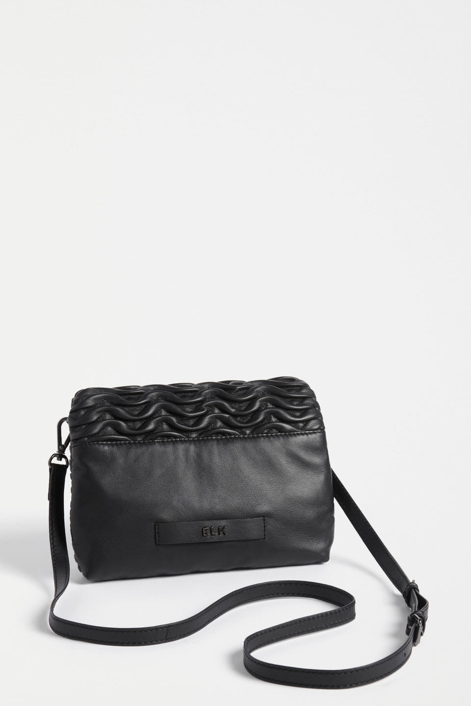 Plissi Smocked Textured Leather Clutch Crossbody Bag Back | BLACK