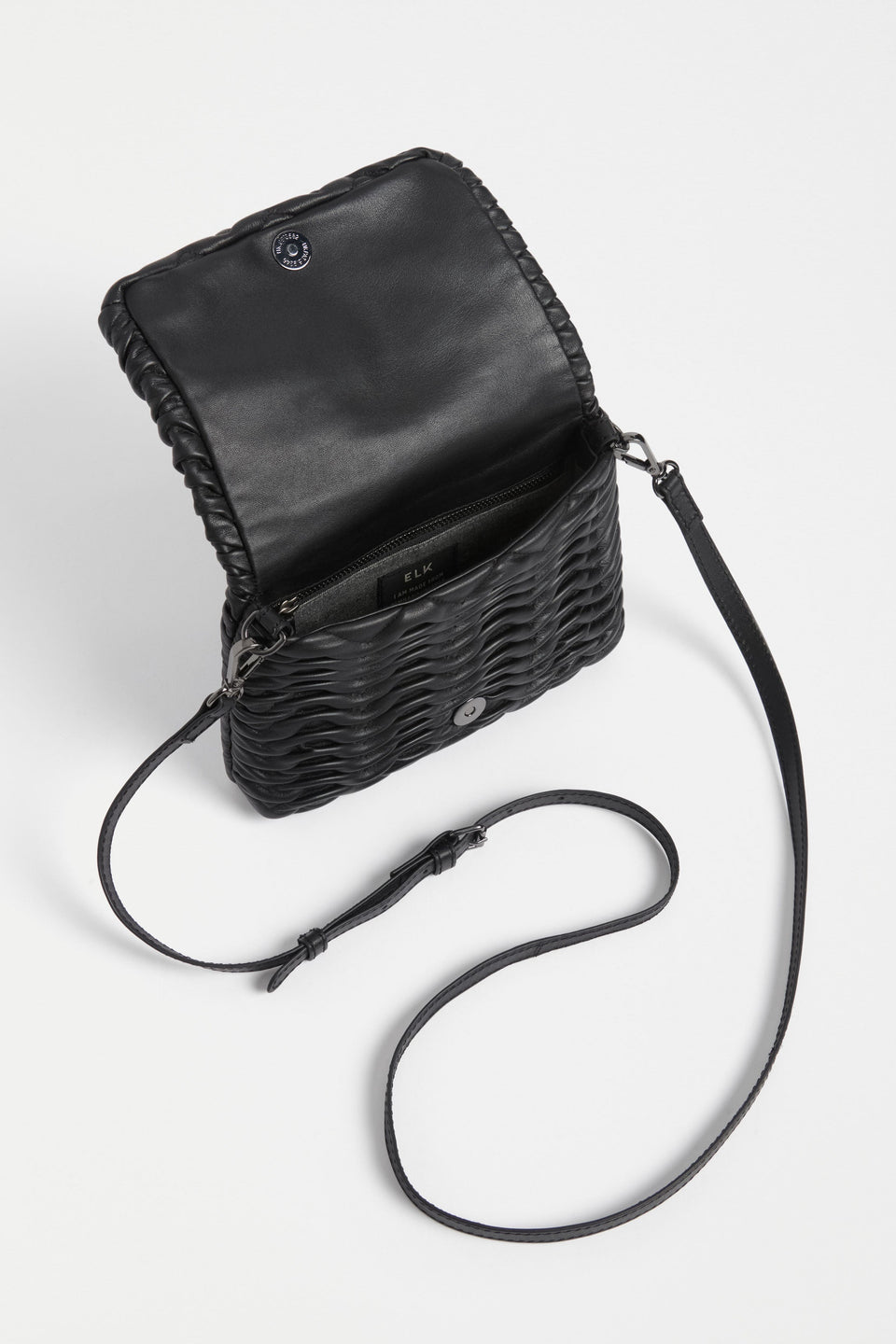 Plissi Smocked Textured Leather Clutch Crossbody Bag Internal | BLACK