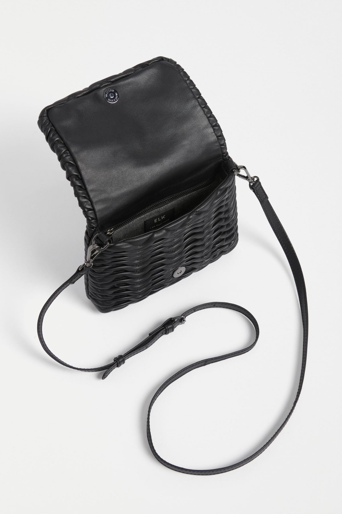 Plissi Smocked Textured Leather Clutch Crossbody Bag Internal | BLACK