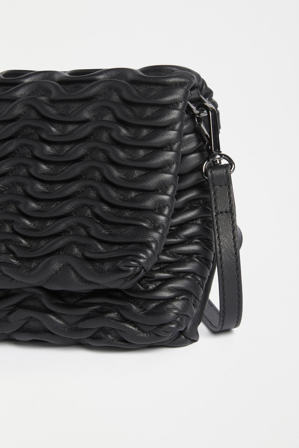 Plissi Smocked Textured Leather Clutch Crossbody Bag Detail | BLACK