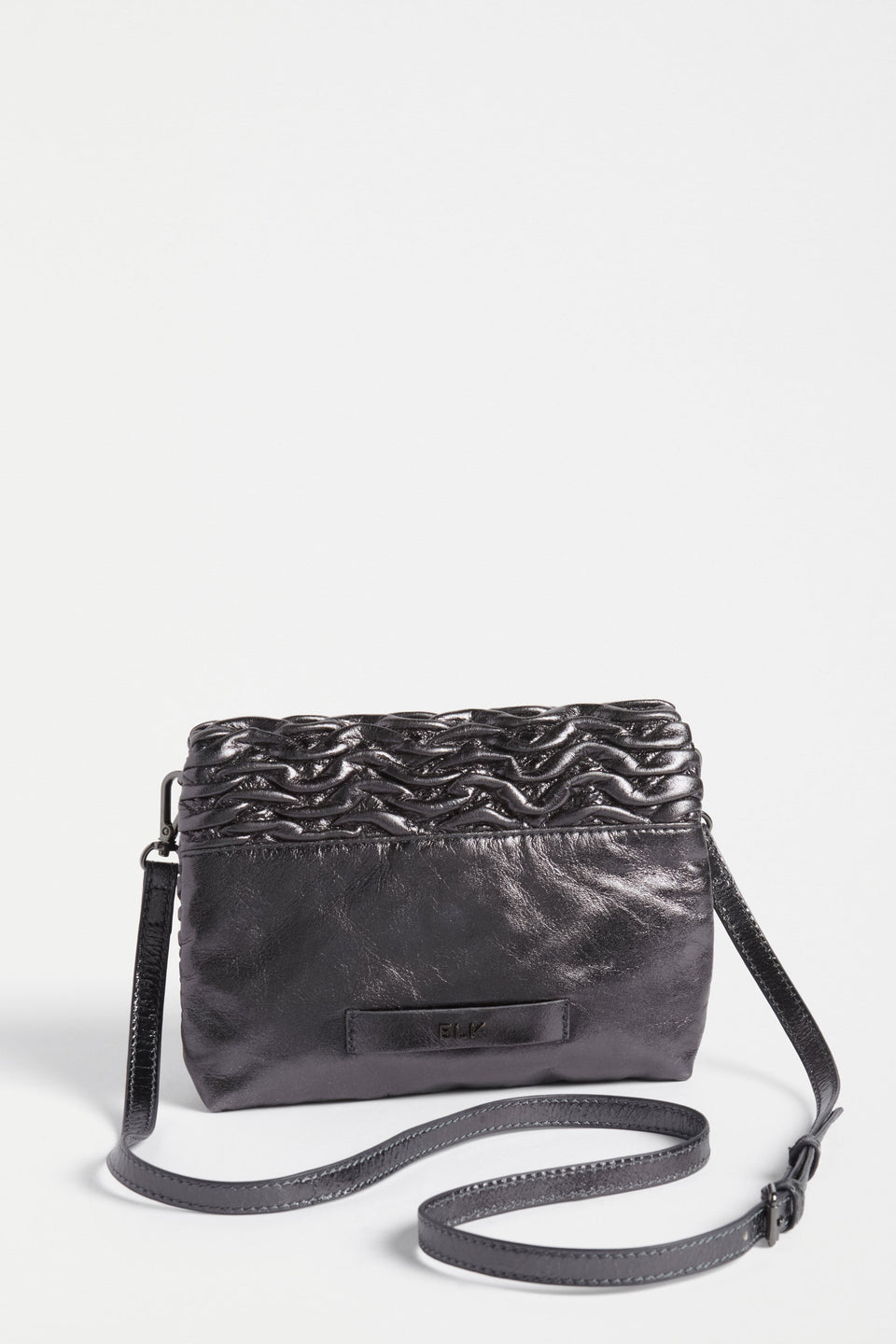 Plissi Smocked Textured Leather Clutch Crossbody Bag Back | GUNMETAL
