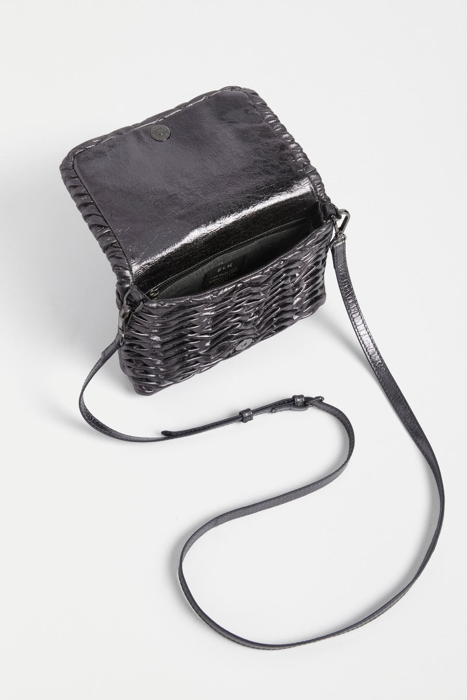Plissi Smocked Textured Leather Clutch Crossbody Bag Internal | GUNMETAL