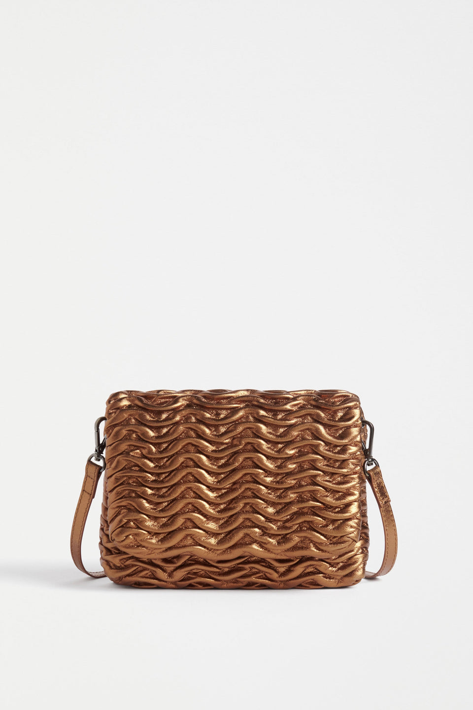 Plissi Smocked Textured Leather Clutch Crossbody Bag Front | BRONZE