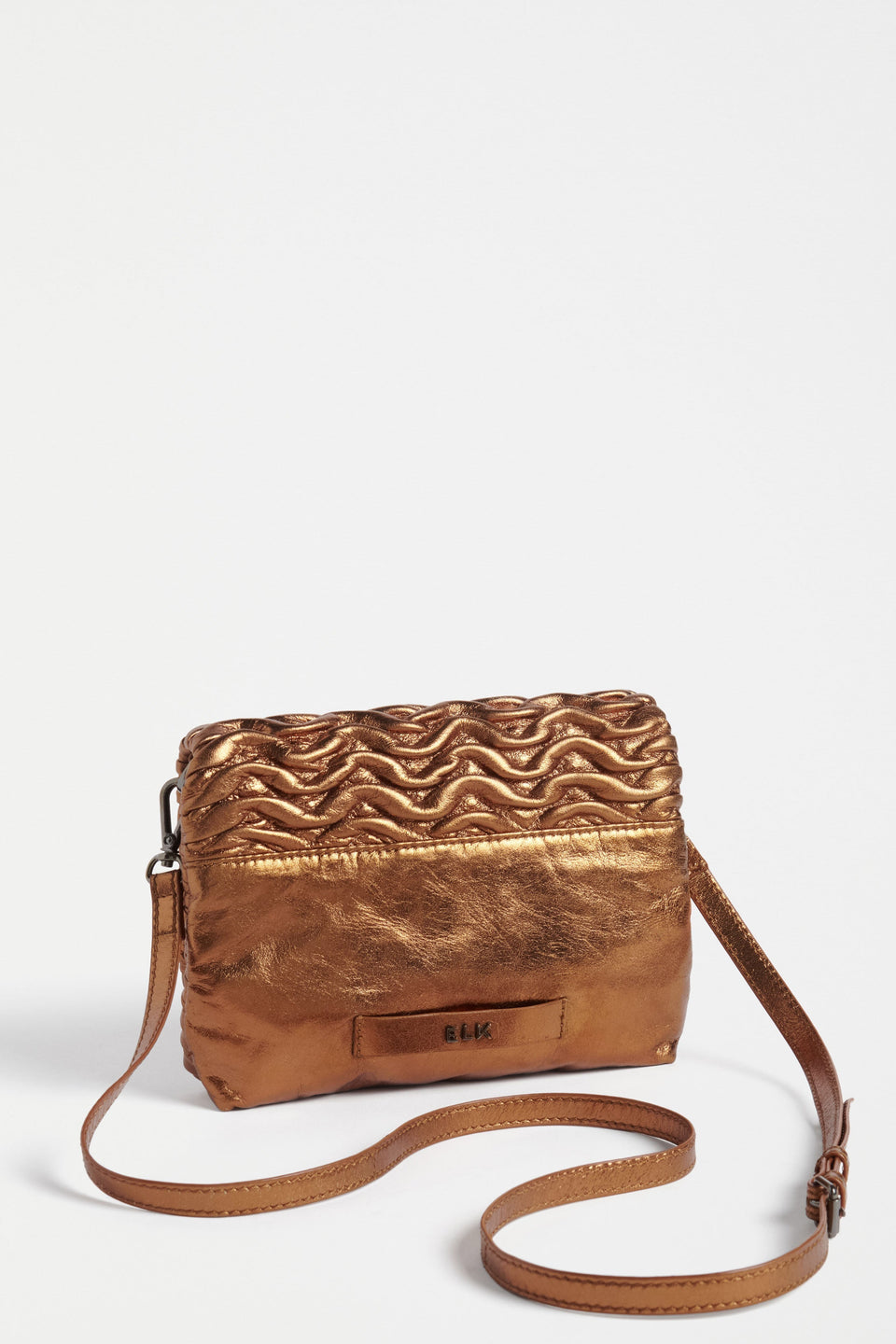 Plissi Smocked Textured Leather Clutch Crossbody Bag Back | BRONZE