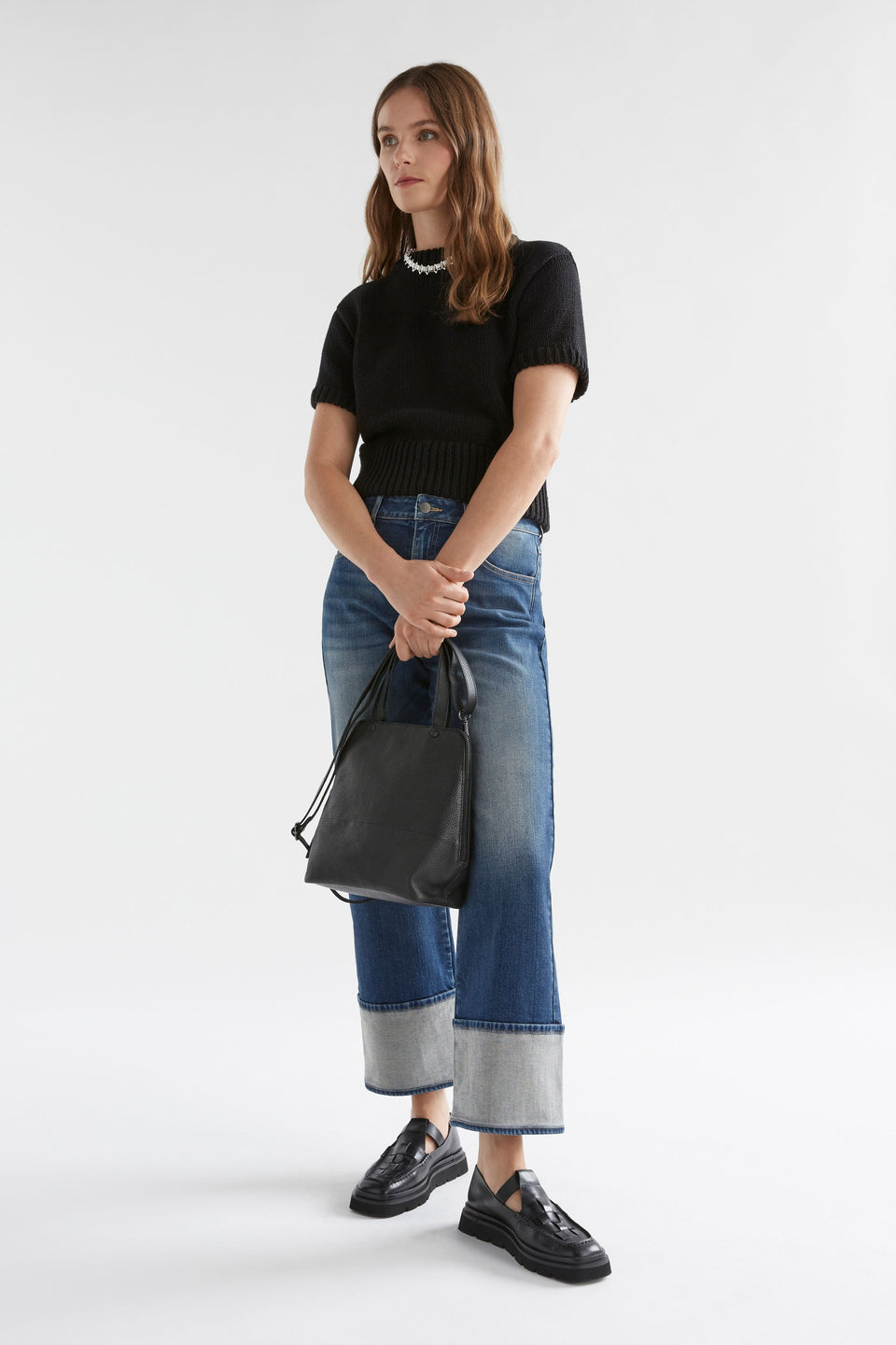 Arien Zip-Up Leather Mini Tote Bag Model Front | OLIVE