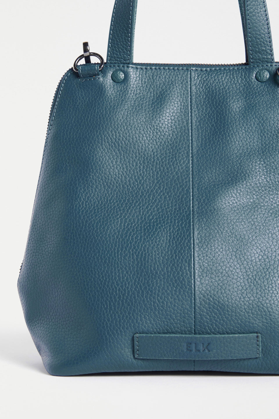 Arien Zip-Up Leather Mini Tote Bag Detail | TEAL