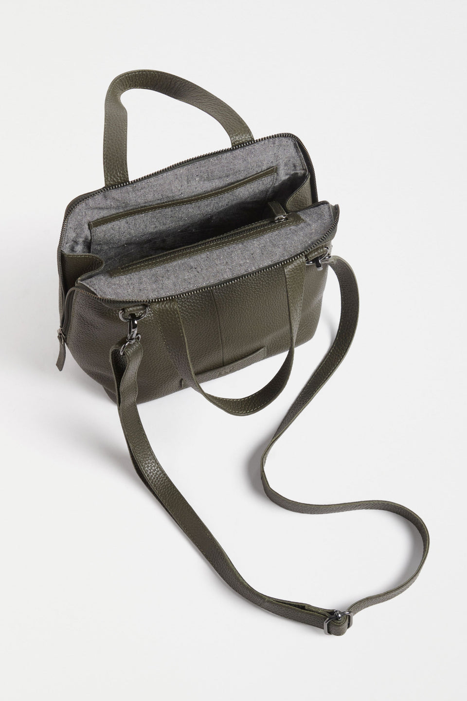 Arien Zip-Up Leather Mini Tote Bag Internal | OLIVE