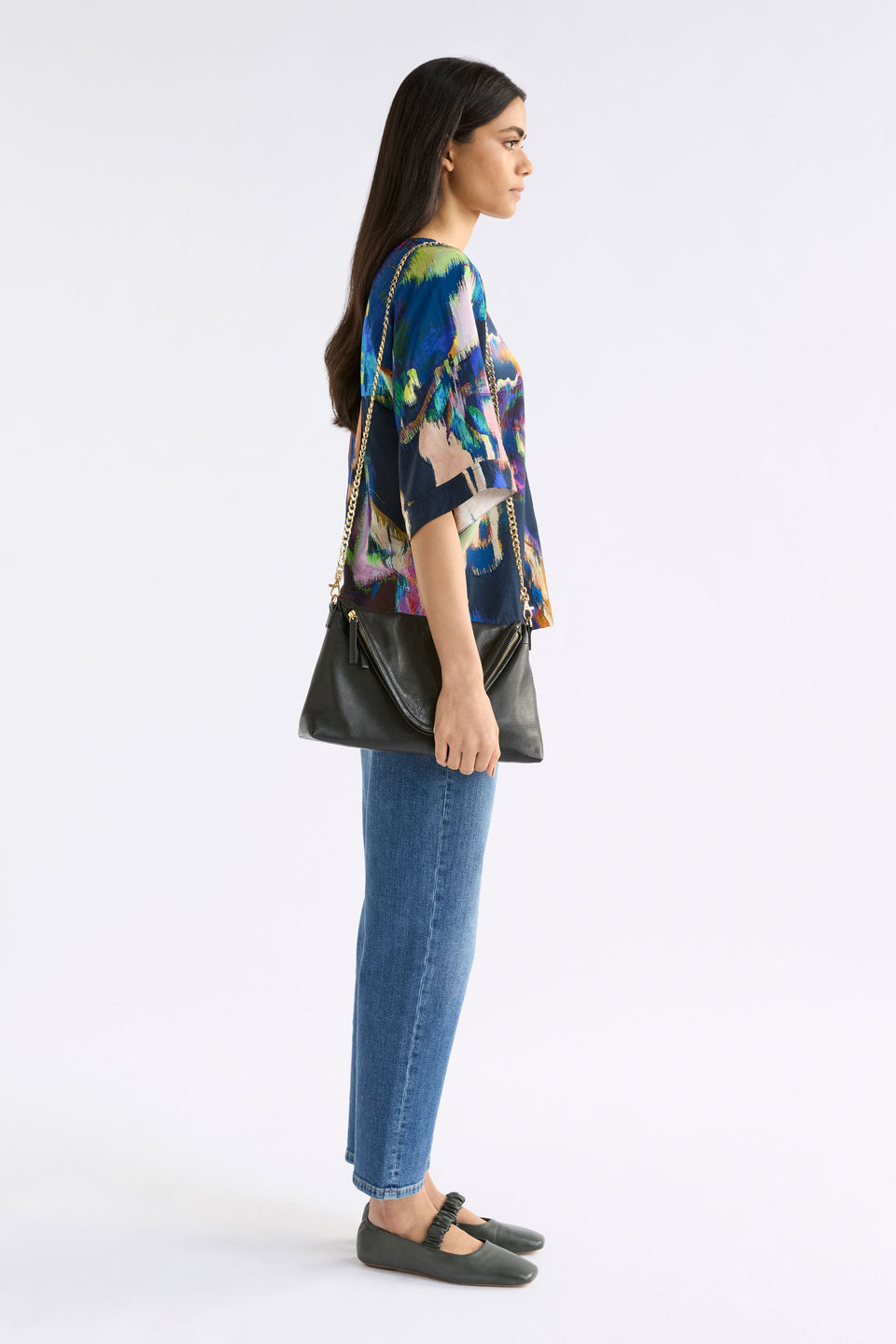 Dreii Crossbody on model styled with denim and shoes | BLACK